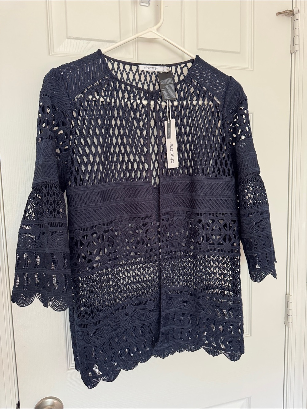 Chico's Dark Navy Crochet Openwork Tunic